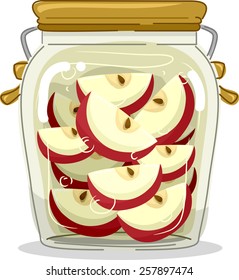 Illustration of a Jar Filled With Preserved Slices of Apples