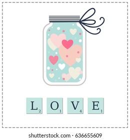 Illustration of a jar with hearts inside