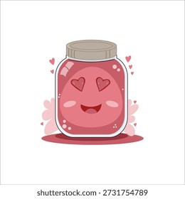 Ilustración de un frasco etiquetado como "Amor" que simboliza afecto y calidez. Estilo de Vector limpio, ideal para las relaciones, el romance, y temas de bienestar emocional.
