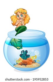 Illustration of a jar with a mermaid on a white background