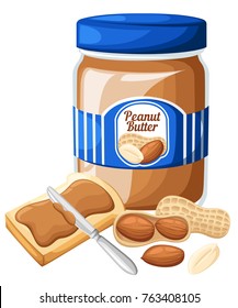 Illustration of a jar of peanut butter,bread and butter isolated on a white background. Design template in EPS10. Website page and mobile app design