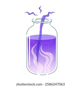 Illustration of a Jar with Swirling Purple Liquid, Mystic Potion Jar for Fantasy and Game Design Perfect for fantasy themes, potion designs, and magical concepts