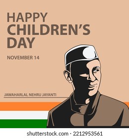 Illustration of Jawaharlal Nehru. children's day of India celebration on 14th november