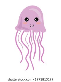 Illustration with jellyfish. Isolated on white background. For books, children's books, books about animals, stickers, magazines, design, factories, business
