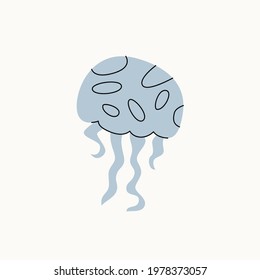 Illustration of a jellyfish on an isolated background. Dusty pastel colors. Modern flat style