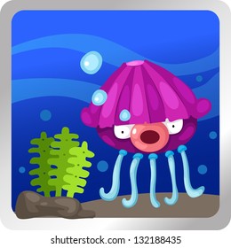 illustration of a Jellyfish underwater background vector