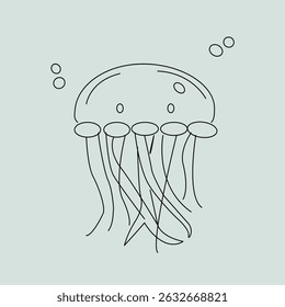 illustration of jellyfish. vector illustration of a jellyfish. Vector illustration of cartoon jellyfish. Cute jellyfish line art illustration. 
