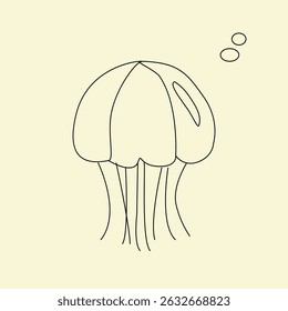 illustration of jellyfish. vector illustration of a jellyfish. Vector illustration of cartoon jellyfish. Cute jellyfish line art illustration. 