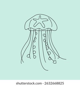 illustration of jellyfish. vector illustration of a jellyfish. Vector illustration of cartoon jellyfish. Cute jellyfish line art illustration. 