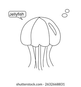 illustration of jellyfish. vector illustration of a jellyfish. Vector illustration of cartoon jellyfish. Cute jellyfish line art illustration. 