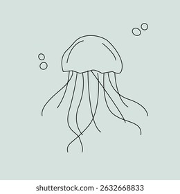 illustration of jellyfish. vector illustration of a jellyfish. Vector illustration of cartoon jellyfish. Cute jellyfish line art illustration. 