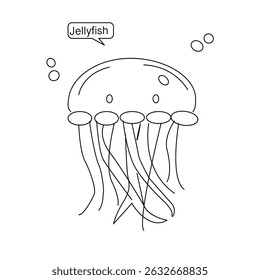 illustration of jellyfish. vector illustration of a jellyfish. Vector illustration of cartoon jellyfish. Cute jellyfish line art illustration. 