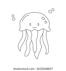 illustration of jellyfish. vector illustration of a jellyfish. Vector illustration of cartoon jellyfish. Cute jellyfish line art illustration. 