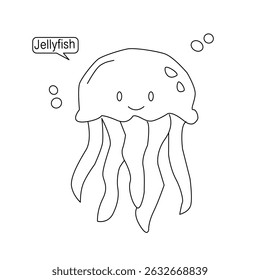 illustration of jellyfish. vector illustration of a jellyfish. Vector illustration of cartoon jellyfish. Cute jellyfish line art illustration. 