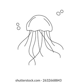 illustration of jellyfish. vector illustration of a jellyfish. Vector illustration of cartoon jellyfish. Cute jellyfish line art illustration. 