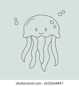 illustration of jellyfish. vector illustration of a jellyfish. Vector illustration of cartoon jellyfish. Cute jellyfish line art illustration. 