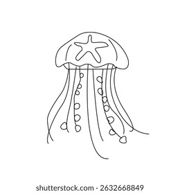 illustration of jellyfish. vector illustration of a jellyfish. Vector illustration of cartoon jellyfish. Cute jellyfish line art illustration. 