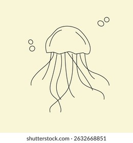 illustration of jellyfish. vector illustration of a jellyfish. Vector illustration of cartoon jellyfish. Cute jellyfish line art illustration. 