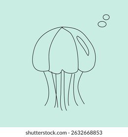 illustration of jellyfish. vector illustration of a jellyfish. Vector illustration of cartoon jellyfish. Cute jellyfish line art illustration. 