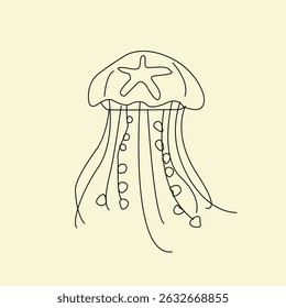 illustration of jellyfish. vector illustration of a jellyfish. Vector illustration of cartoon jellyfish. Cute jellyfish line art illustration. 