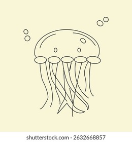 illustration of jellyfish. vector illustration of a jellyfish. Vector illustration of cartoon jellyfish. Cute jellyfish line art illustration. 