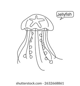 illustration of jellyfish. vector illustration of a jellyfish. Vector illustration of cartoon jellyfish. Cute jellyfish line art illustration. 