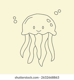 illustration of jellyfish. vector illustration of a jellyfish. Vector illustration of cartoon jellyfish. Cute jellyfish line art illustration. 