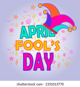 Illustration of a jester hat. April Fools Day. April fool's day, Typography. Colorful.