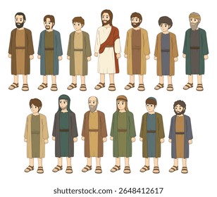 illustration of jesus and 12 disciples in japanese anime style