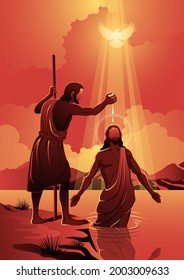 An illustration of Jesus baptized by john the baptist. Biblical Series