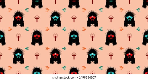 Illustration of Jesus Christ faces flat pattern on light pink color background