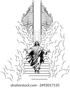 illustration of jesus christ at the gates of heaven