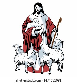 Illustration of Jesus Christ is the good shepherd