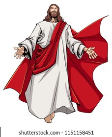 Illustration of Jesus Christ greeting you with open arms. 