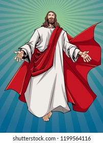 Illustration of Jesus Christ greeting you with open arms. 