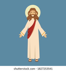 Illustration of Jesus Christ greeting you with open arms. flat illustration