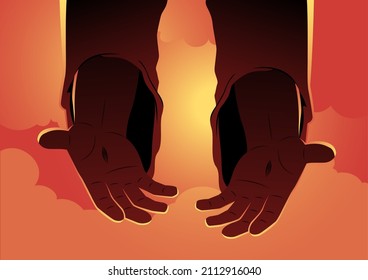 An illustration of Jesus Christ Hand Reaching out. Biblical Series