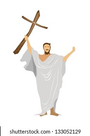 An Illustration of Jesus Christ Holding A Wooden Cross and Praying for People