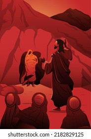 An illustration of Jesus Christ raises Lazarus from the dead. Biblical series