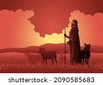 An illustration of Jesus Christ as a shepherd. Biblical Series