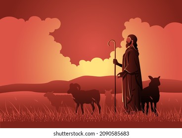 An illustration of Jesus Christ as a shepherd. Biblical Series