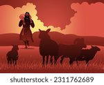 An illustration of Jesus Christ as a shepherd and found the lost sheep. Biblical Series