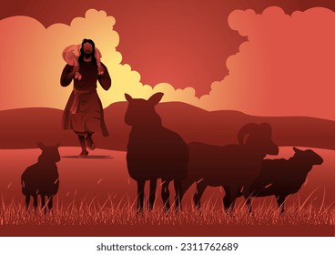 Una ilustración de Jesucristo como pastor y encontró la oveja perdida. Serie bíblica