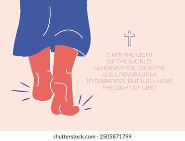 An illustration of Jesus foot walking close up. Christianity concept