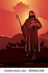 An illustration of Jesus as a good sheperd. Biblical Series