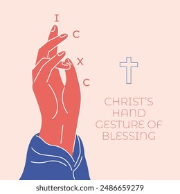 An illustration of Jesus hand gesture of blessing forming the shapes of His initials ICXC