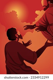 An illustration of Jesus healing a blind man by touching his eyes. Biblical Series