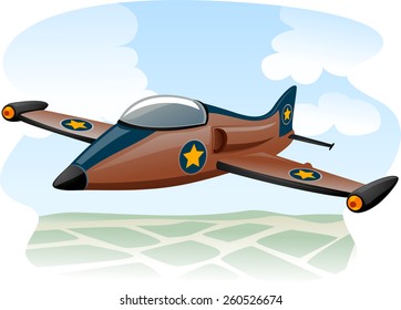 Illustration of a Jet Fighter Flying Over the Ocean 