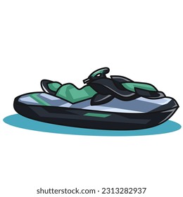 Illustration eines auf Meerwasser schwimmenden Jetski auf weißem Hintergrund