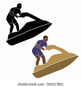 illustration of jet ski rider  , black and white drawing, white background